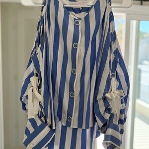 Parker brand Blue and White Striped Button-Up Blouse